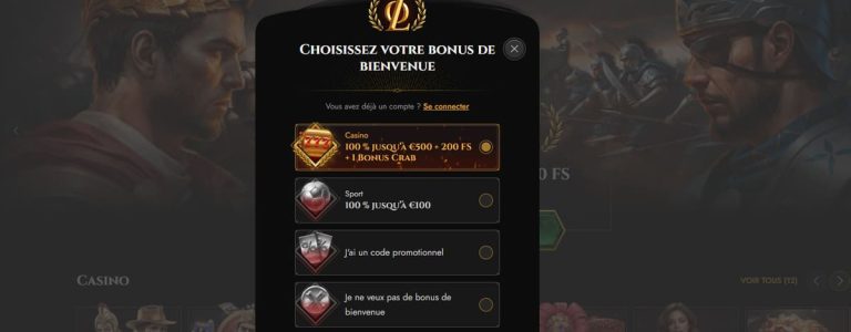 Legiano Casino inscription choix bonus bienvenue
