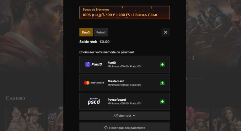 Legiano Casino moyens paiement